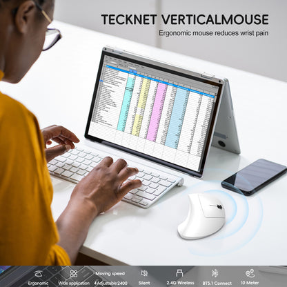 Dual Mode Vertical Mouse, Ergonomic Rechargeable ABS, Wireless Mouse for PC, Type-C Connect