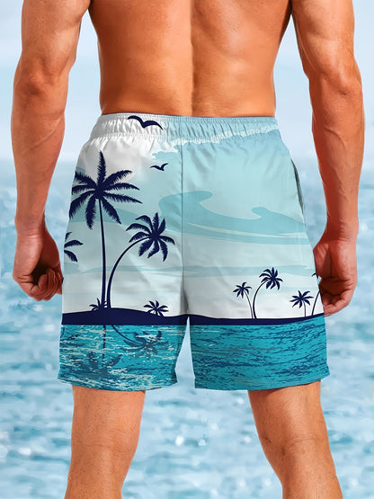 Mens Beach Surfing Shorts 3D Printed Palm Tree Pattern Waterproof And Quick Drying Fashionable And  1