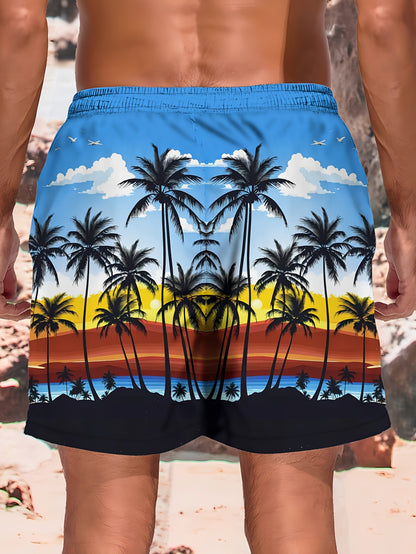 Mens Beach Surfing Shorts 3D Printed Palm Tree Pattern Waterproof And Quick Drying Fashionable And  3