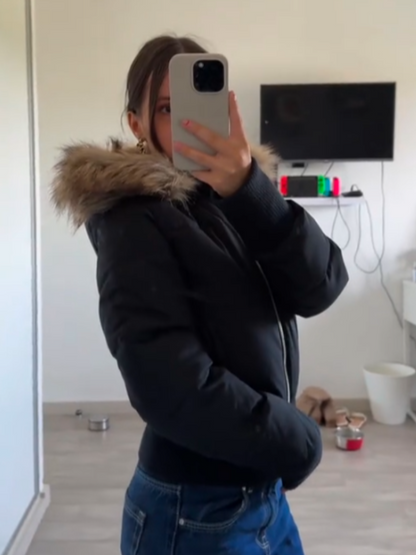 Womens Faux Fur Hooded Jacket Quilted Cropped Coat Winter Fashion Outerwear With Zipper Pockets 3