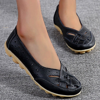 Genuine Leather Womens Flats Comfortable SlipOn Loafers Hollow Nurse Shoes  Ballet Flats For Casual 1