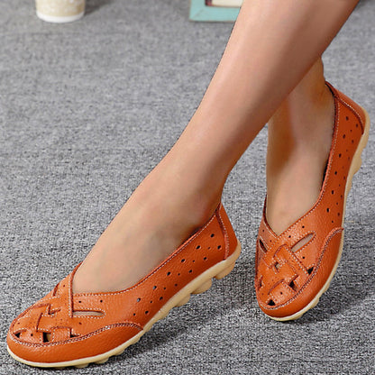 Genuine Leather Womens Flats Comfortable SlipOn Loafers Hollow Nurse Shoes  Ballet Flats For Casual 3