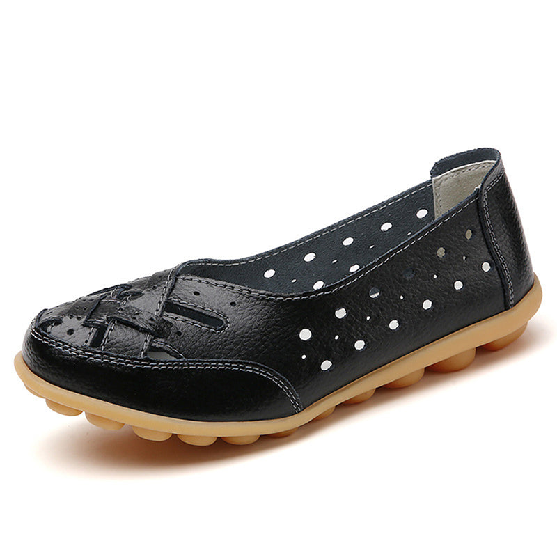 Genuine Leather Womens Flats Comfortable SlipOn Loafers Hollow Nurse Shoes  Ballet Flats For Casual 5