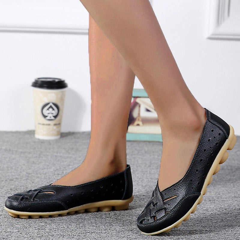 Genuine Leather Womens Flats Comfortable SlipOn Loafers Hollow Nurse Shoes  Ballet Flats For Casual 4