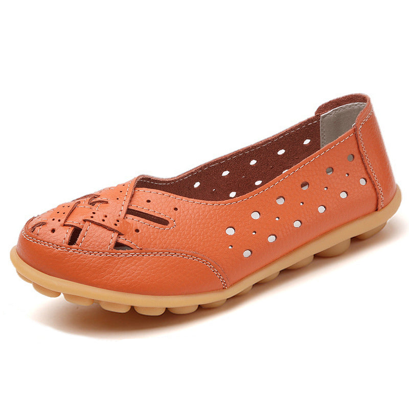 Genuine Leather Womens Flats Comfortable SlipOn Loafers Hollow Nurse Shoes  Ballet Flats For Casual 7