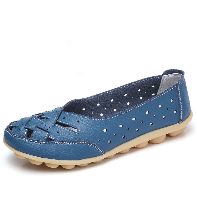 Genuine Leather Womens Flats Comfortable SlipOn Loafers Hollow Nurse Shoes  Ballet Flats For Casual 6