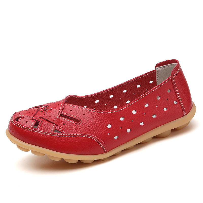 Genuine Leather Womens Flats Comfortable SlipOn Loafers Hollow Nurse Shoes  Ballet Flats For Casual 8