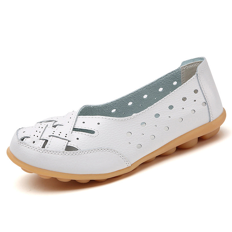 Genuine Leather Womens Flats Comfortable SlipOn Loafers Hollow Nurse Shoes  Ballet Flats For Casual 9