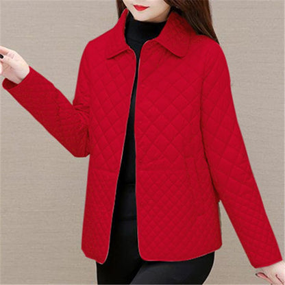 Fashion Plaid Quilted Coat, Women Autumn Winter Jacket, Solid Casual, Thicken Warm Long Sleeve Midi Coat