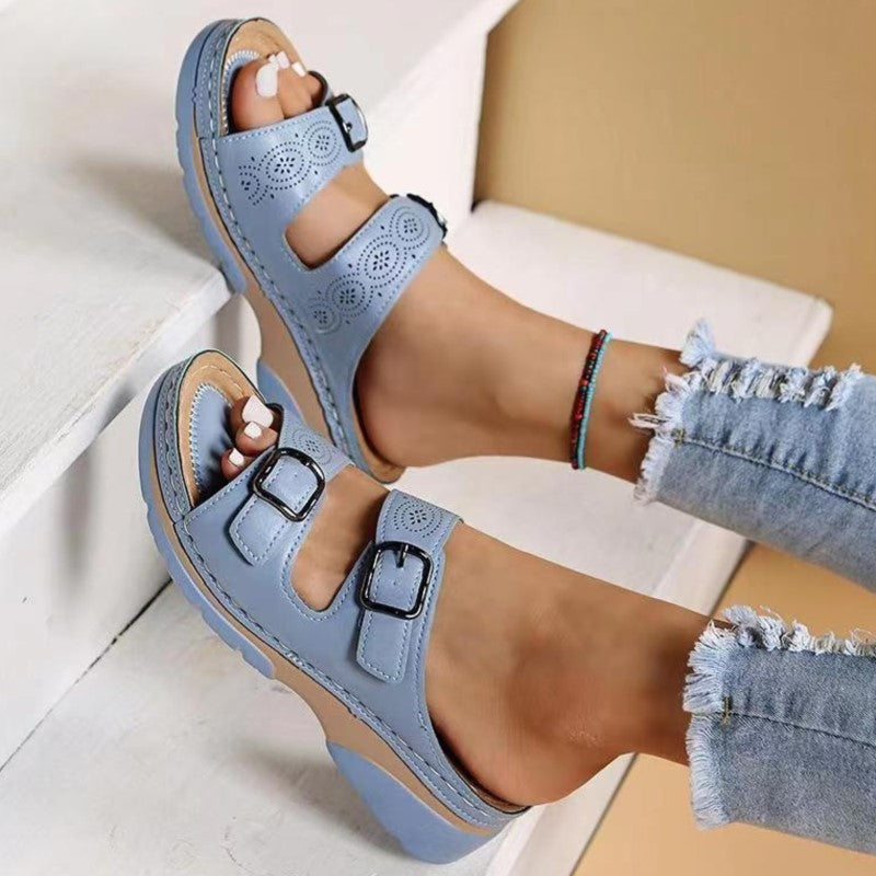 Fashionable Women Shoes Sandals Summer Platform Wedge Slip-On Sandals, Lightweight Casual Female Walking Footwear