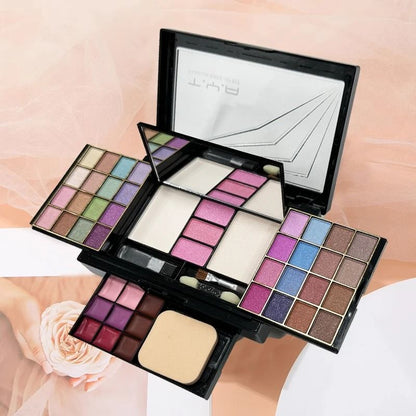 46 Color Makeup Palette With Eyeshadow Blush Powder Puff And Lip Gloss Set