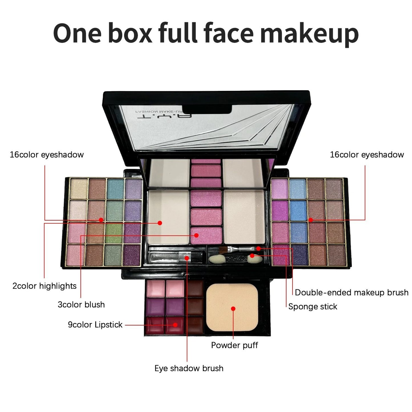 46 Color Makeup Palette With Eyeshadow Blush Powder Puff And Lip Gloss Set 2
