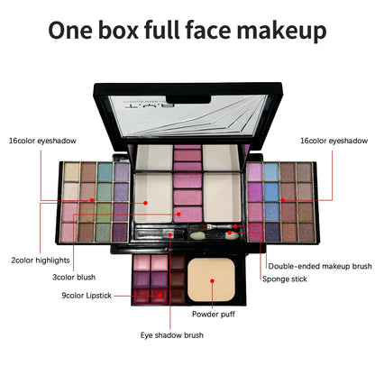 46 Color Makeup Palette With Eyeshadow Blush Powder Puff And Lip Gloss Set 2
