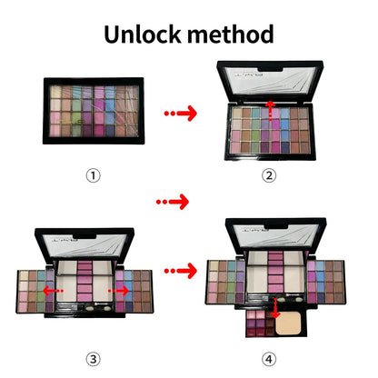 46 Color Makeup Palette With Eyeshadow Blush Powder Puff And Lip Gloss Set 4