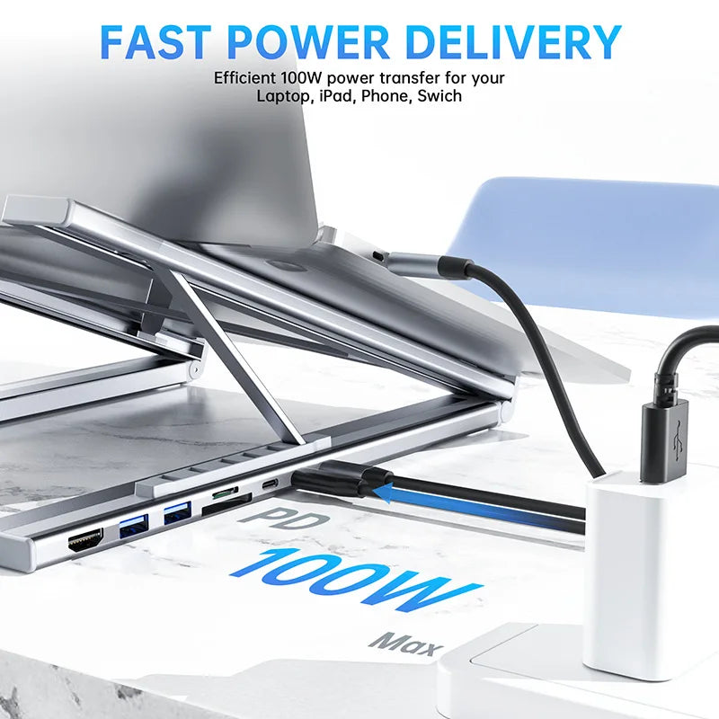 Laptop Holder Bracket HDMI SD TF, Universal Laptop Stand With USB Type-C HUB, Memory Card For MacBook, iPad Pro, Lenovo