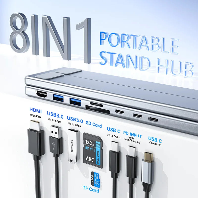 Laptop Holder Bracket HDMI SD TF, Universal Laptop Stand With USB Type-C HUB, Memory Card For MacBook, iPad Pro, Lenovo