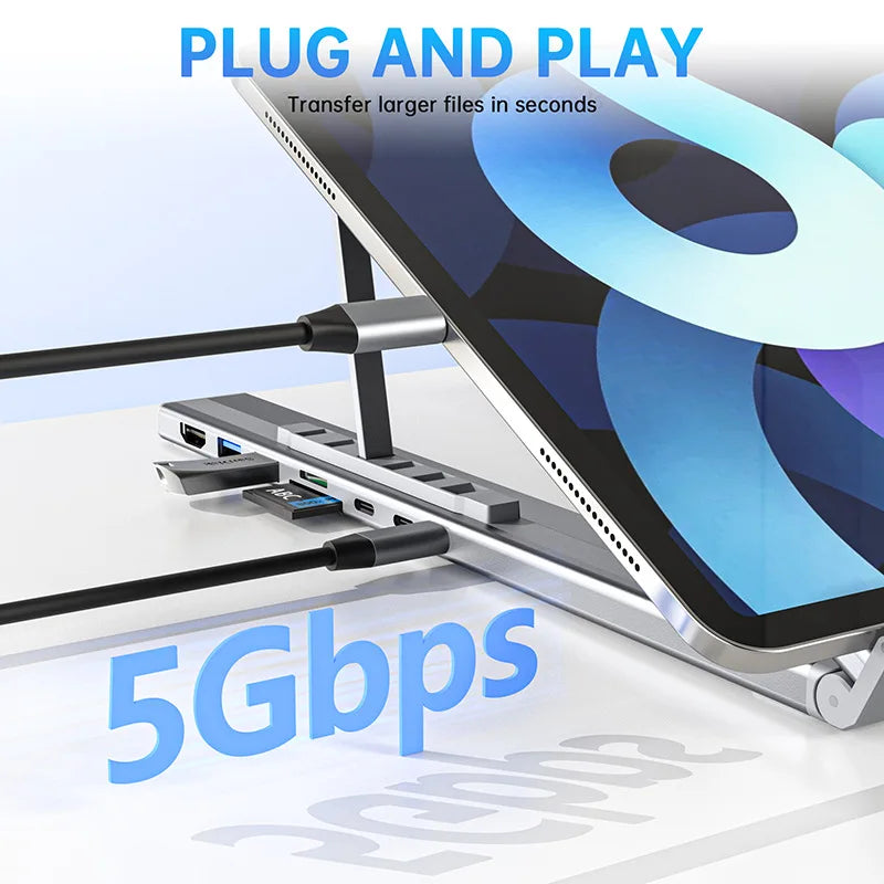 Laptop Holder Bracket HDMI SD TF, Universal Laptop Stand With USB Type-C HUB, Memory Card For MacBook, iPad Pro, Lenovo