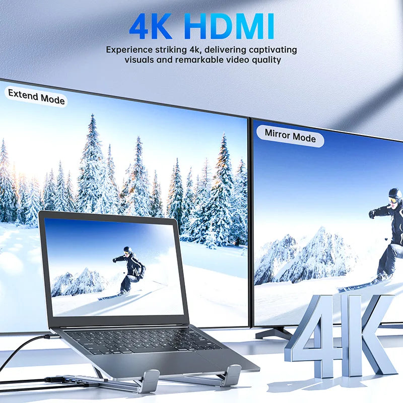 Laptop Holder Bracket HDMI SD TF, Universal Laptop Stand With USB Type-C HUB, Memory Card For MacBook, iPad Pro, Lenovo