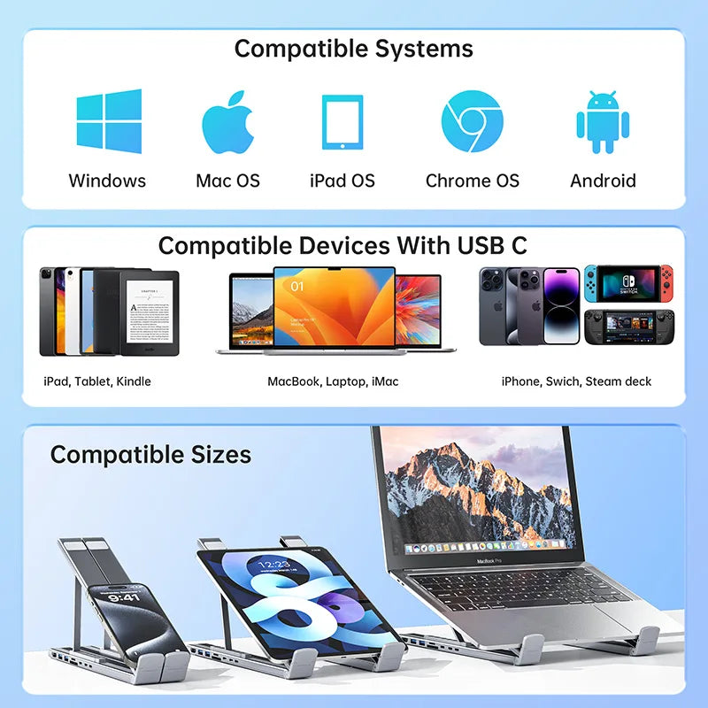 Laptop Holder Bracket HDMI SD TF, Universal Laptop Stand With USB Type-C HUB, Memory Card For MacBook, iPad Pro, Lenovo