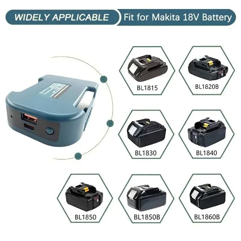 Battery Holder Adapter With USB And Type C Ports For Makita 18V Batteries 1