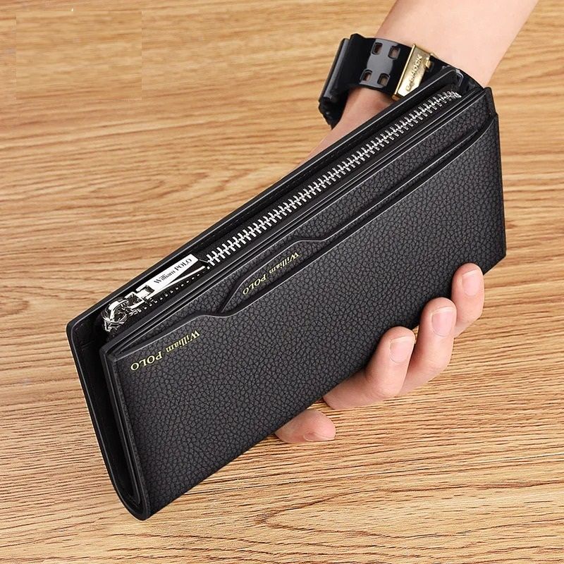 Genuine Leather Mens Wallet with Zipper and Card Slots