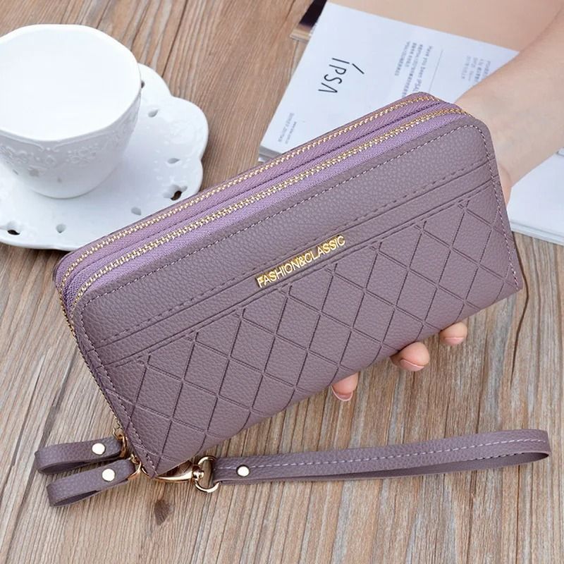Long Womens Clutch Wallet with Double Zipper and Tassel Accent