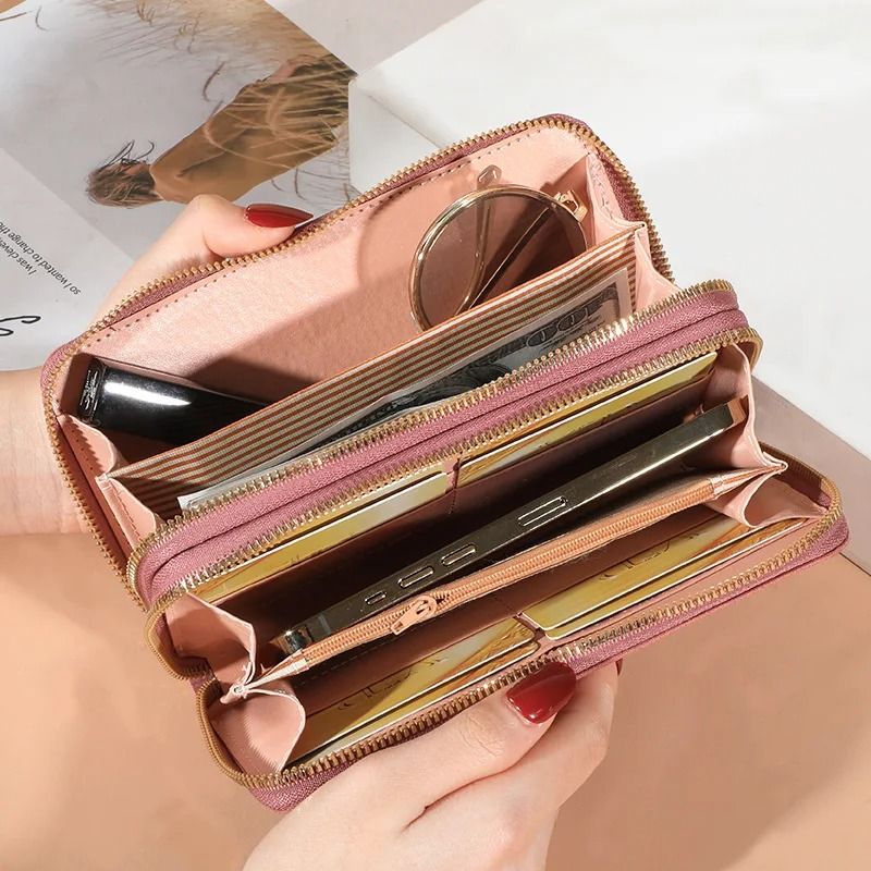 Long Womens Clutch Wallet With Double Zipper And Tassel Accent 1