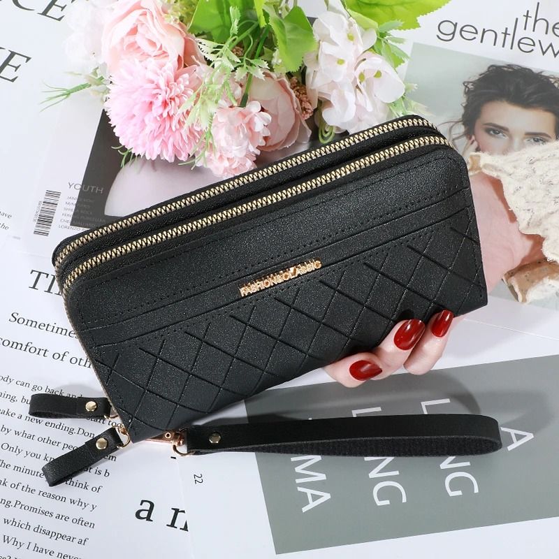 Long Womens Clutch Wallet With Double Zipper And Tassel Accent 11