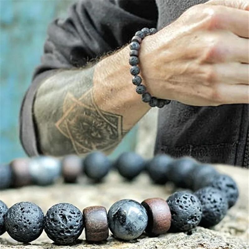 Natural Lava Rock Bead Bracelet for Men and Women