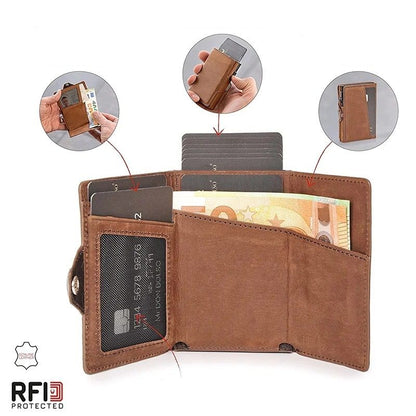 Pop Up RFID Leather Wallet With Coin And Note Compartments 1