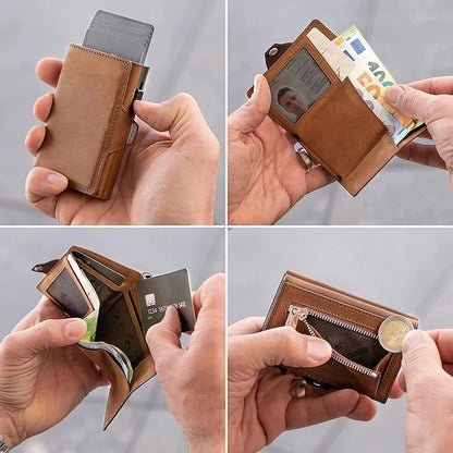 Pop Up RFID Leather Wallet With Coin And Note Compartments 3