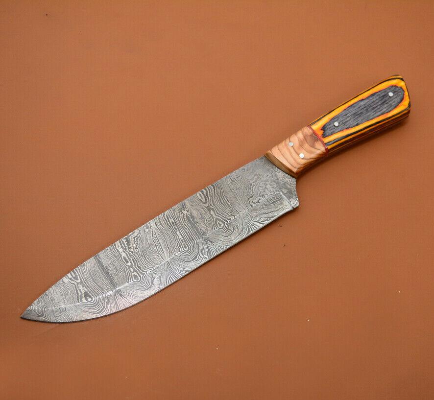 The Culinary Smith – Damascus Steel Chef Knife with Hand-Polished Poplar Handle