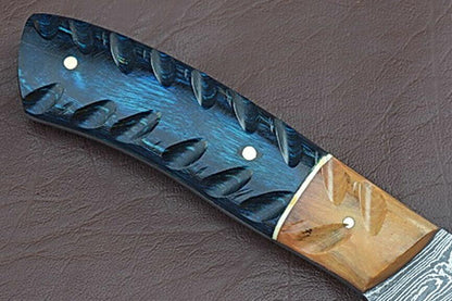 Handmade Damascus Steel Chef Knife With Groov Dollar Wood Handle  Full Tang Kitchen Masterpiece 1
