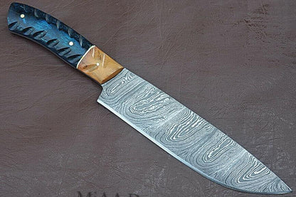 Handmade Damascus Steel Chef Knife With Groov Dollar Wood Handle  Full Tang Kitchen Masterpiece 2