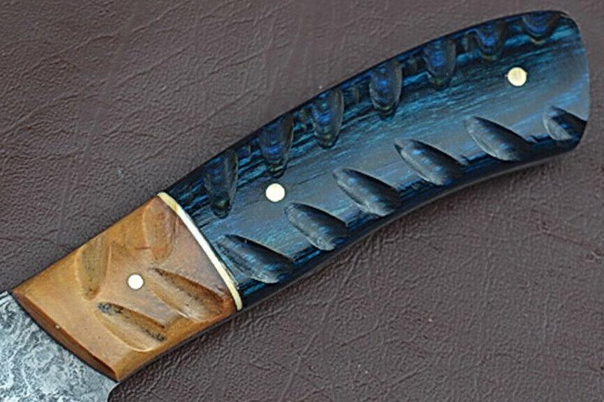 Handmade Damascus Steel Chef Knife With Groov Dollar Wood Handle  Full Tang Kitchen Masterpiece 3