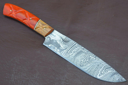 Artisan Forged Damascus Kitchen Knife  Groov Dollar Wood Handle  Handmade Perfection 1