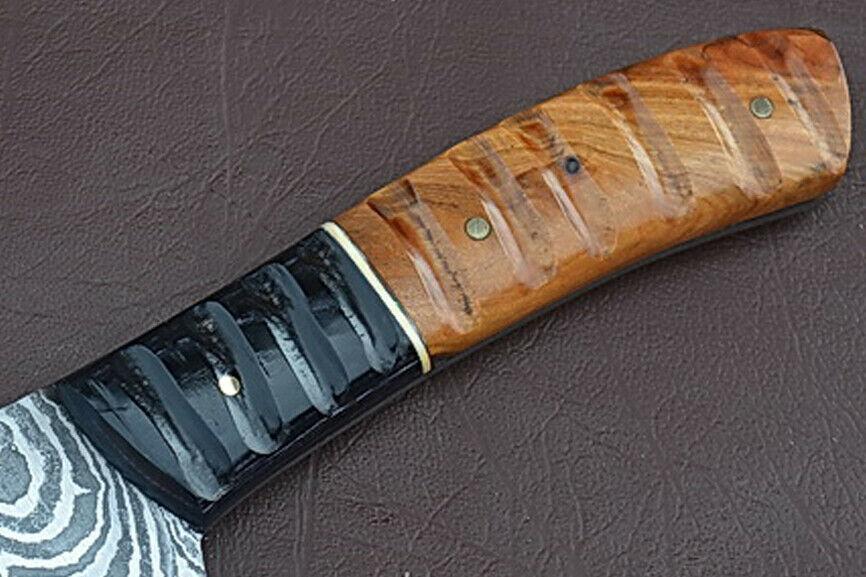 Custom Handmade Damascus Chef Knife  Precision Blade With Groov Dollar Wood Grip 2