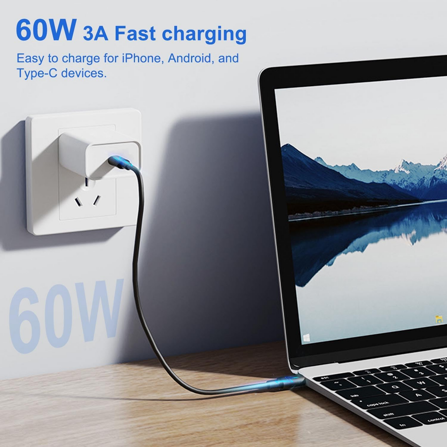 5 in 1 Cable Charging Case Set, MagicFiber PD60W USB C To Type C, Cable For iPhone, USB Adapter Cable For Samsung