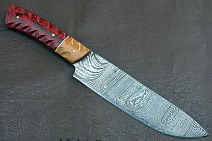 Authentic Damascus Kitchen Knife  Groov Dollar Wood Handle  Culinary Artisan Edition 1