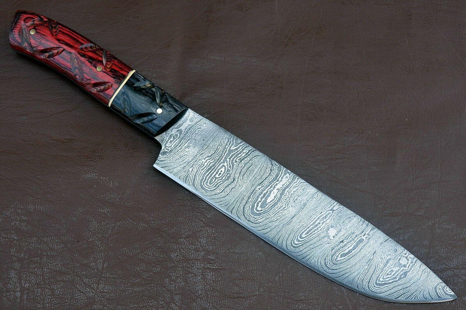 Hand Forged Damascus Steel Chef Knife  Premium Craftsmanship With Groov Dollar Wood 1