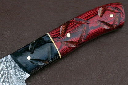 Hand Forged Damascus Steel Chef Knife  Premium Craftsmanship With Groov Dollar Wood 3