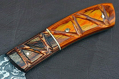 MasterChef Choice  Handmade Damascus Knife With Exotic Groov Dollar Wood Handle 3