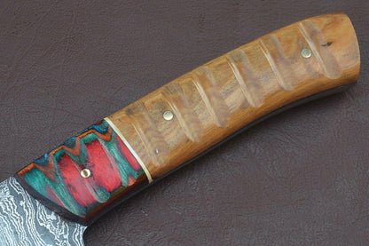 Elite Culinary Blade  Full Tang Damascus Chef Knife  Groov Dollar Wood Handle Design 3