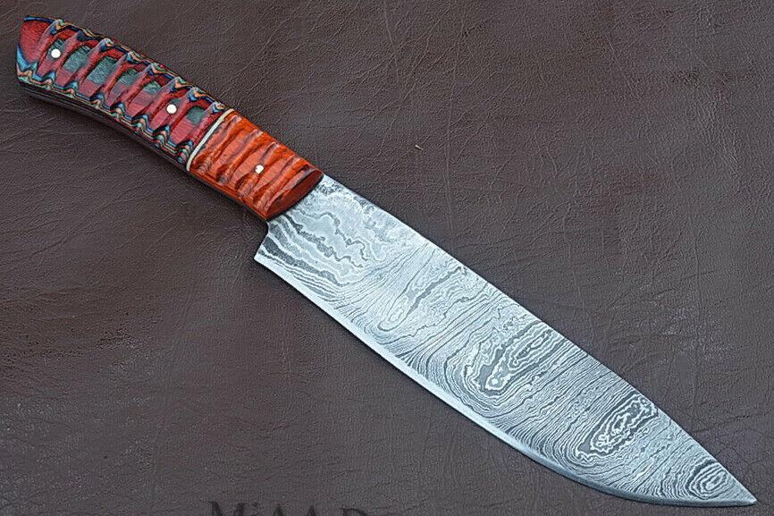 Premium Handmade Damascus Chef Knife With Groov Dollar Wood Handle  Full Tang Forged Kitchen Blade 1