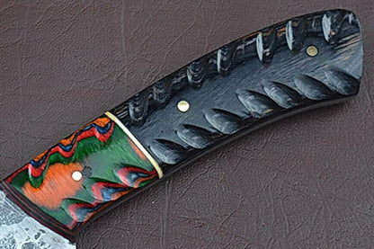 Custom Damascus Steel Kitchen Knife  HandForged Chef Knife With Grooved Wooden Handle 3