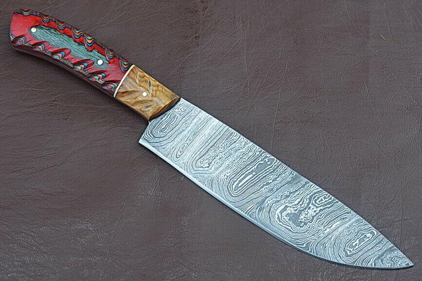 Luxury Handmade Damascus Chef Knife  Groov Dollar Wood Handle  Professional Kitchen Tool 1