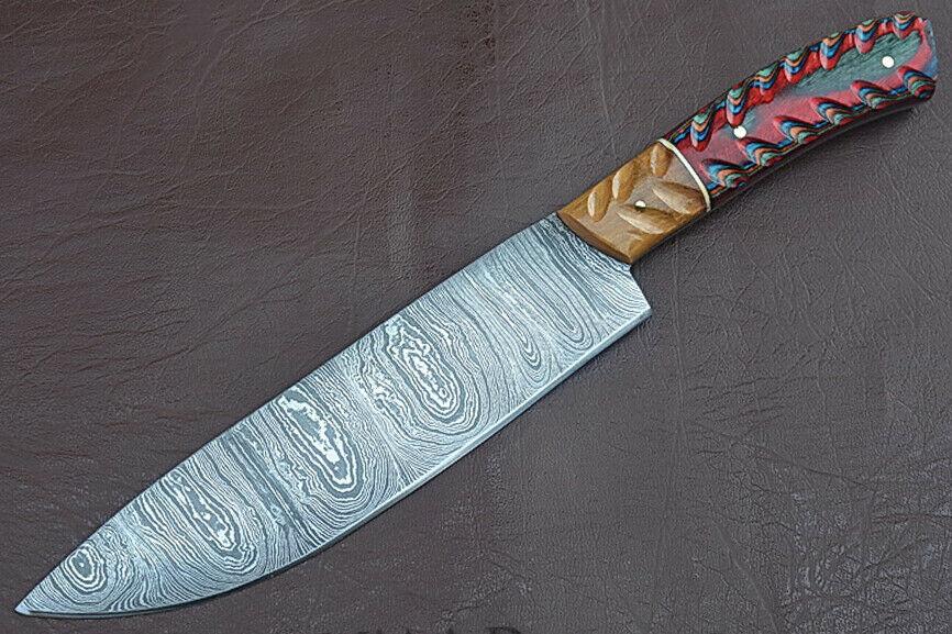 Luxury Handmade Damascus Chef Knife | Groov Dollar Wood Handle | Professional Kitchen Tool