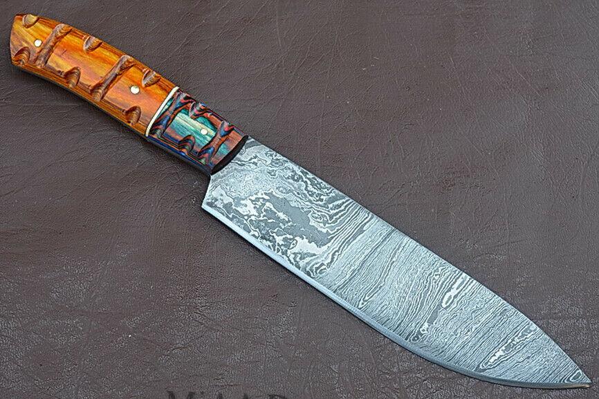 Artisan Damascus Steel Chef Knife  Groov Dollar Handle  Handmade Culinary Masterpiece 1
