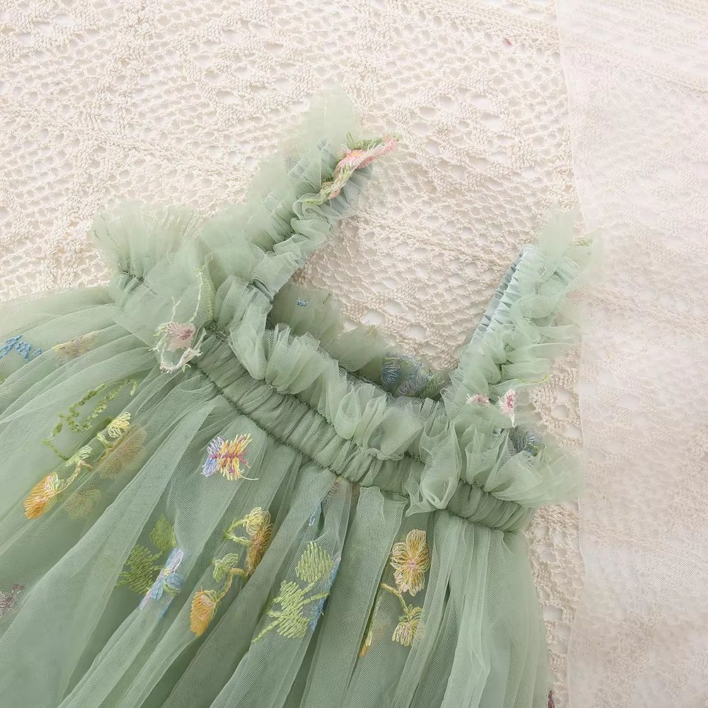 Toddler Girls Mesh Tulle Princess Dress With Bow  Summer Embroidered Flower Tutu Dress For Baby Gir 2