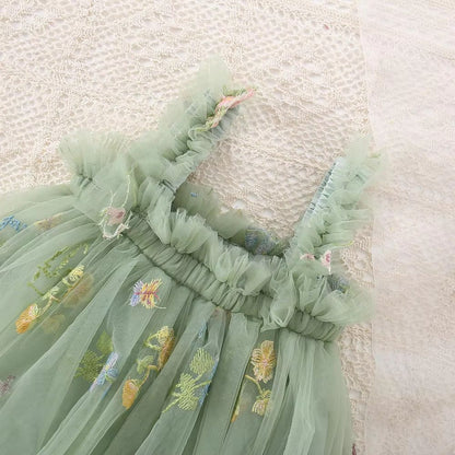 Toddler Girls Mesh Tulle Princess Dress With Bow  Summer Embroidered Flower Tutu Dress For Baby Gir 2